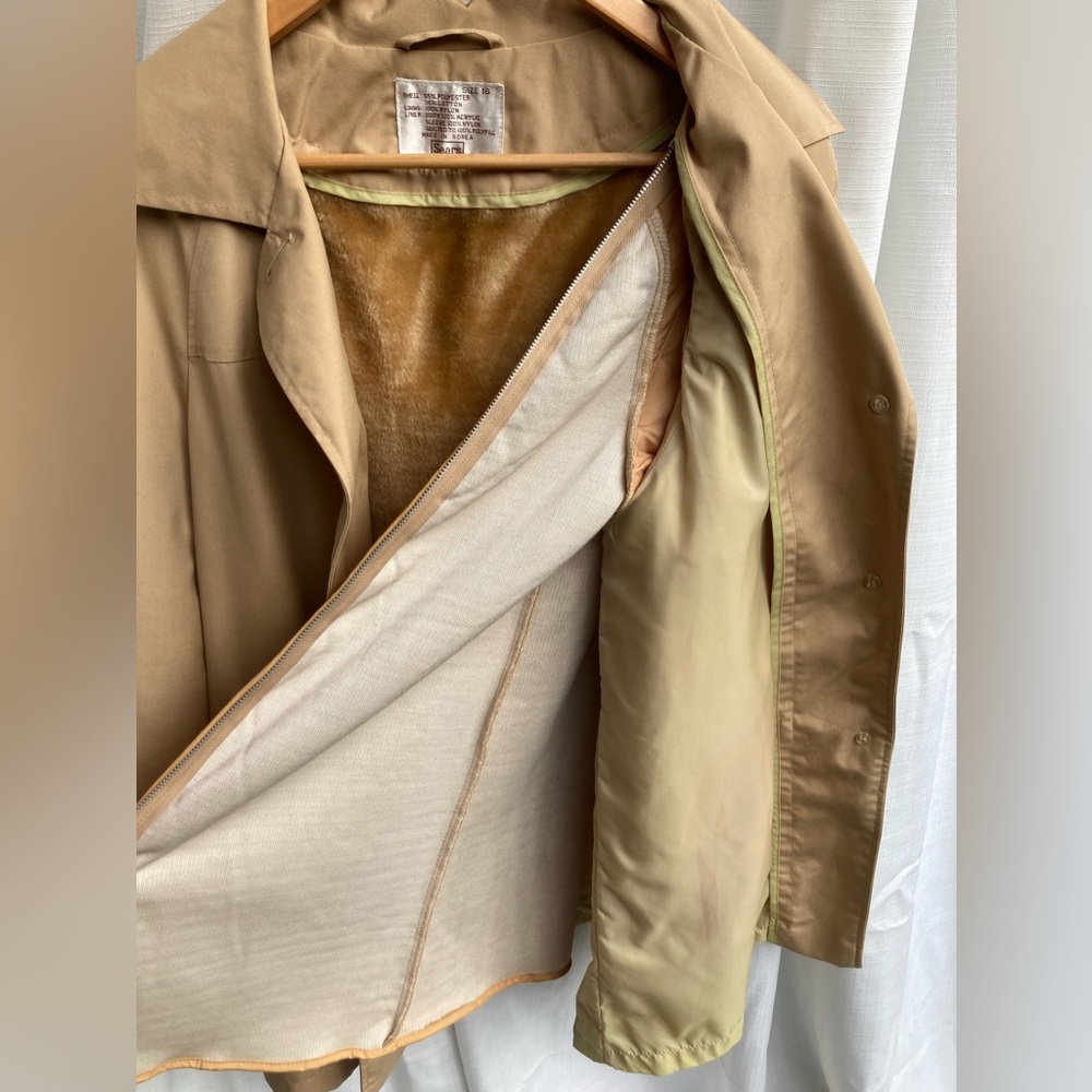 Vintage Sears All-Weather Coat w/ Faux Fur Lining, Tan, Women’s Size 16 - Picture 10 of 14